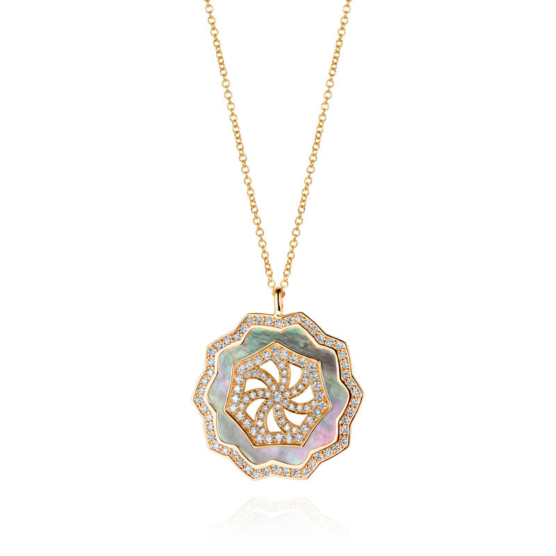 Sunset Diamond & Black Mother of Pearl Pendant in 18K Yellow Gold