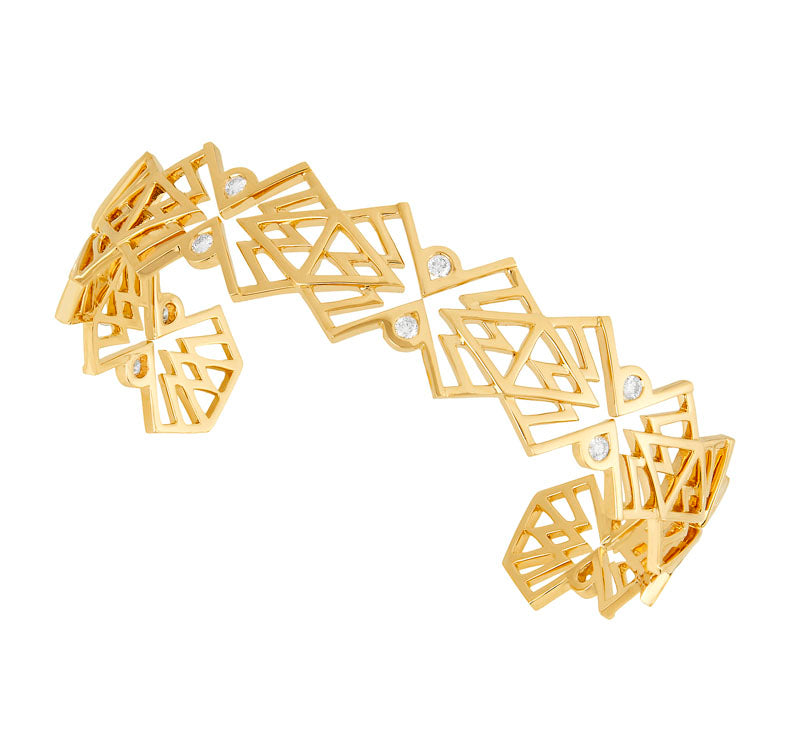 Babylon With U Diamond Cuff Bracelet in 18K Yellow Gold