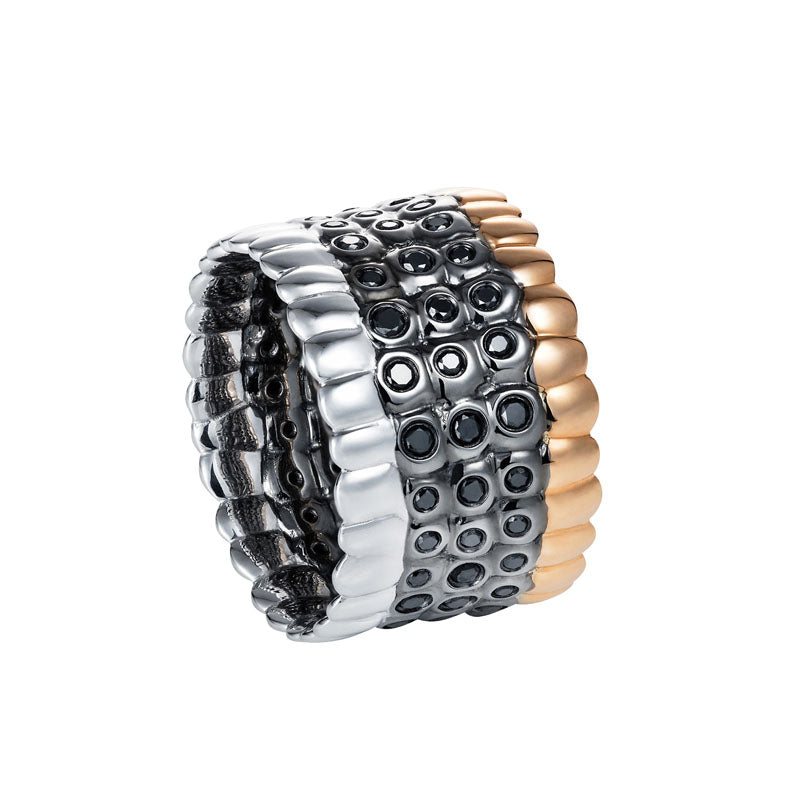 Skin Pati Black Diamond Ring in 18K Black, White & Rose Gold