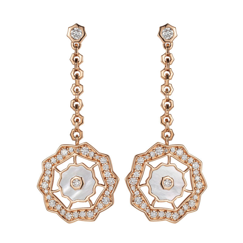Sunrise Diamond & Mother of Pearl Earrings in 18K Rose Gold